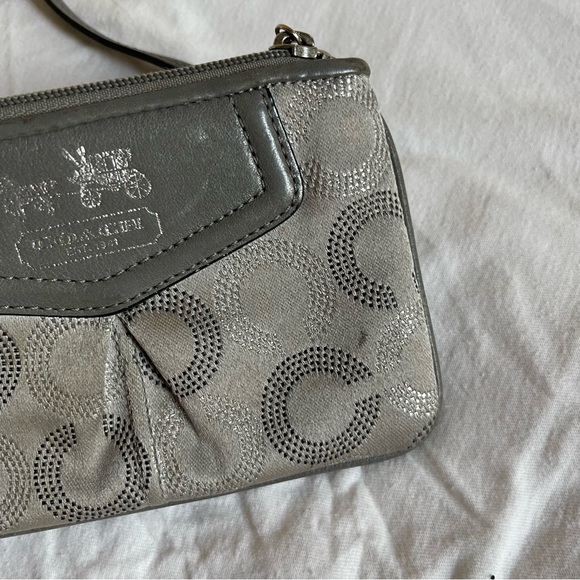 Coach Silver Gray Zip Wristlet Pouch Monogram Keychain - Picture 2 of 5